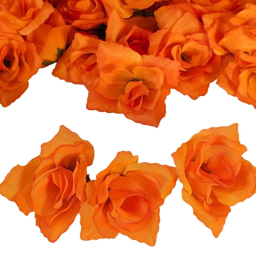 Orange Silk Artificial Rose Flower Heads Stemless Wedding Craft 2.5" Lot of 55
